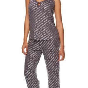 bebe Silver Printed Logo Pant Pajama & Tank Top Set-NWT-Midnite Lavender-Size XL